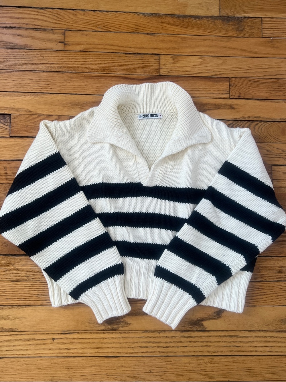 Ciao Lucia Venezia Polo Sweater Cream and Black Stripe Medium